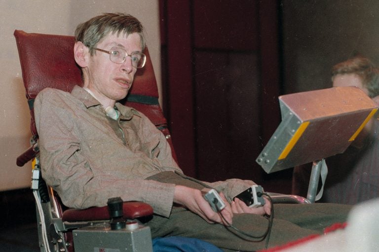 Hawking, shown in Chicago in 1986, was the Lucasian Professor of Mathematics, a post once held by Sir Isaac Newton.