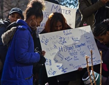 Dymonique Hammond and her classmates from Freire Charter High School during the National School Walkout on March 13, 2018.