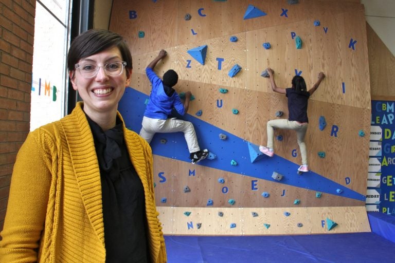 Meghan Talarowski of Studio Ludo designed the climbing wall at the Cecil B. Moore library with the idea that children need 