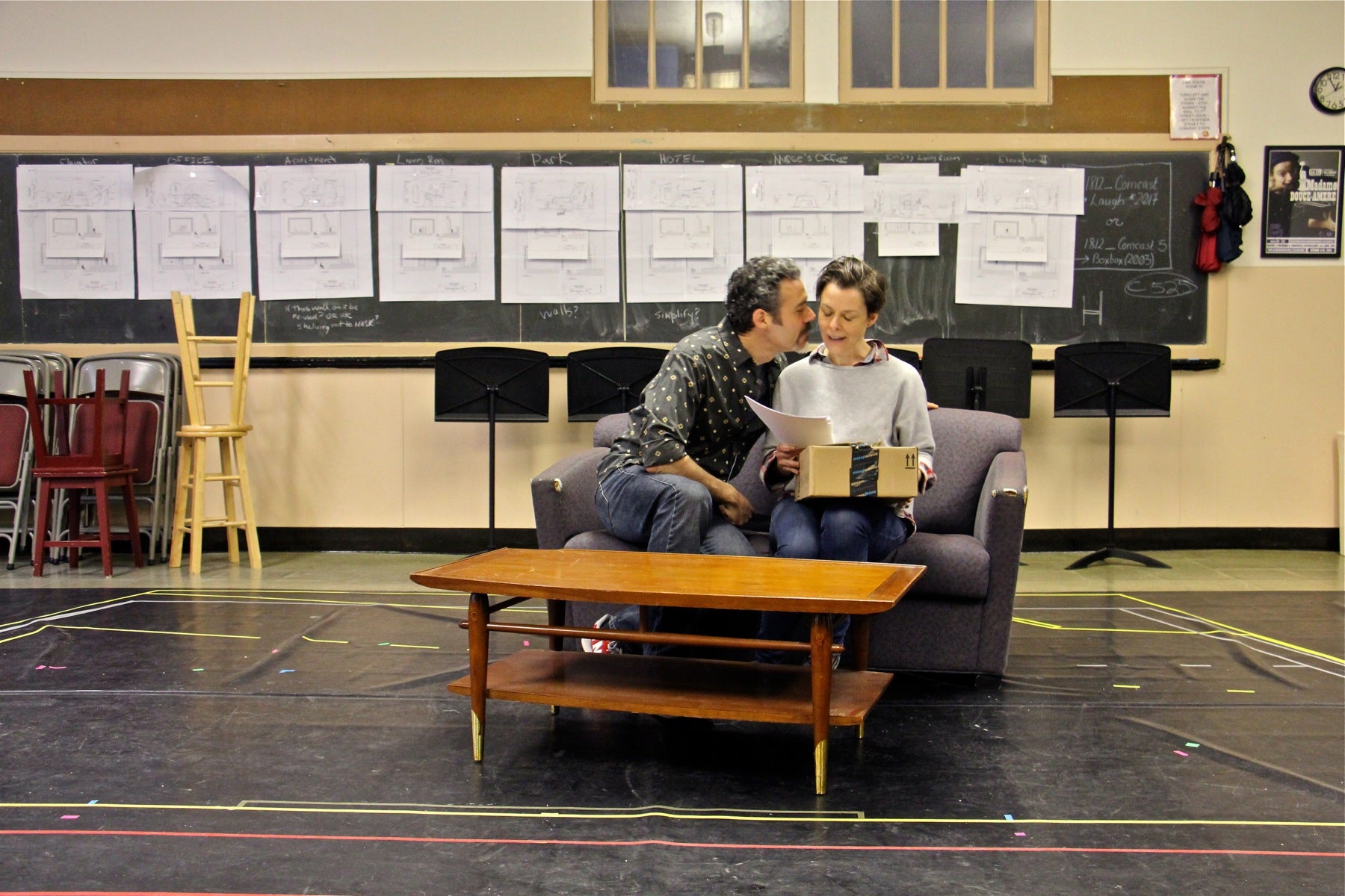 Actors Gregory Isaac and Suli Holman rehearse a seduction scene from Michael Hollinger's "Hope and Gravity," being staged by 1812 Productions.