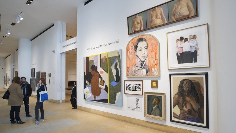 The Art World We Want show was displayed adjacent to the exibition of Chuck Close's photographs. (Jonathan Wilson for WHYY)