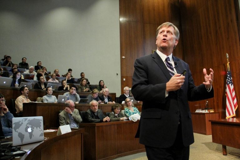 Former U.S. Ambassador to Russia Michael McFaul shares his insights on recent developments in the U.S.-Russia relationship during a talk at Arthur Lewis Auditorium, Robertson Hall on the Princeton University campus.
