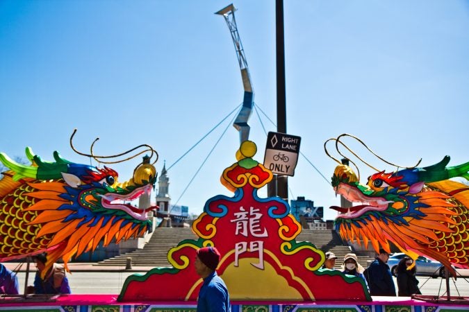 Twenty Chinese artisans spent a month creating the wire and silk structures, then painting them. (Kimberly Paynter/WHYY)