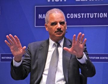 Former United States Attorney General Eric Holder speaks at the National Constitution Center's event, 