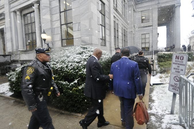 Bill Cosby arrives at the Montgomery County Courthouse in Norristown, Pa. on Monday, April 2, ahead of jury selection for his upcoming sexual assault retrial. (Bastiaan Slabbers/ for WHYY)