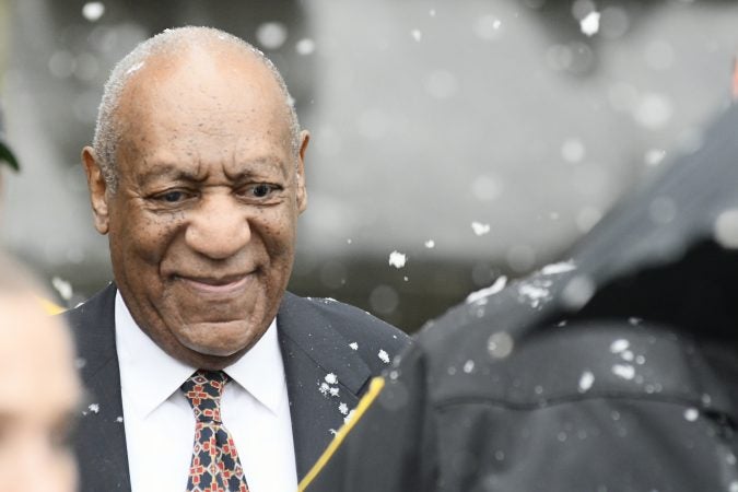 Bill Cosby arrives at the Montgomery County Courthouse in Norristown, Pa. on Monday, April 2, ahead of jury selection for his upcoming sexual assault retrial. (Bastiaan Slabbers/ for WHYY)