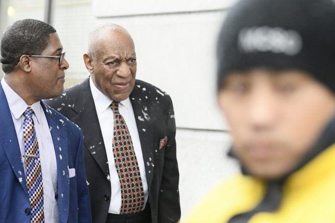 Bill Cosby arrives at the Montgomery County Courthouse in Norristown, Pa. on Monday, April 2, ahead of jury selection for his upcoming sexual assault retrial. (Bastiaan Slabbers/ for WHYY)