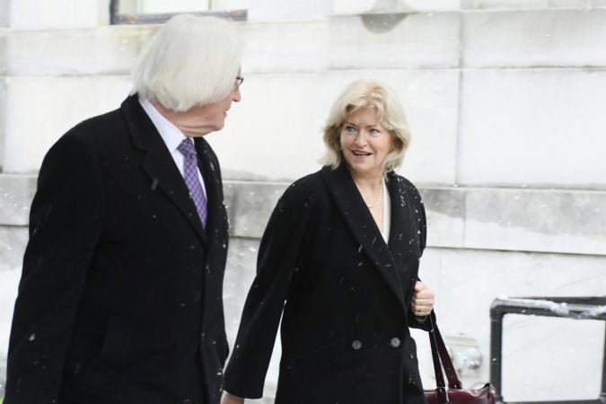 Bill Cosby's legal defense team, including attorneys Tom Mesereau and Kathleen Bliss, arrive at the Courthouse in Norristown, PA on Monday, April 2, 2018. (Bastiaan Slabbers for WHYY)