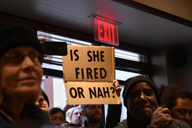 About 50 protesters gathered inside the Starbucks near Rittenhouse Square on Monday morning to protest the recent arrest. (Bastiaan Slabbers for WHYY)