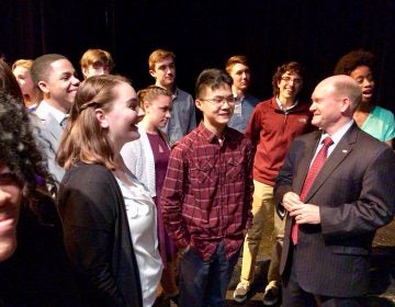 U.S. Sen. Chris Coons talks about school shootings with students at Middletown High School in Middletown, Delaware. (photo via Facebook/Sen. Coons staff)