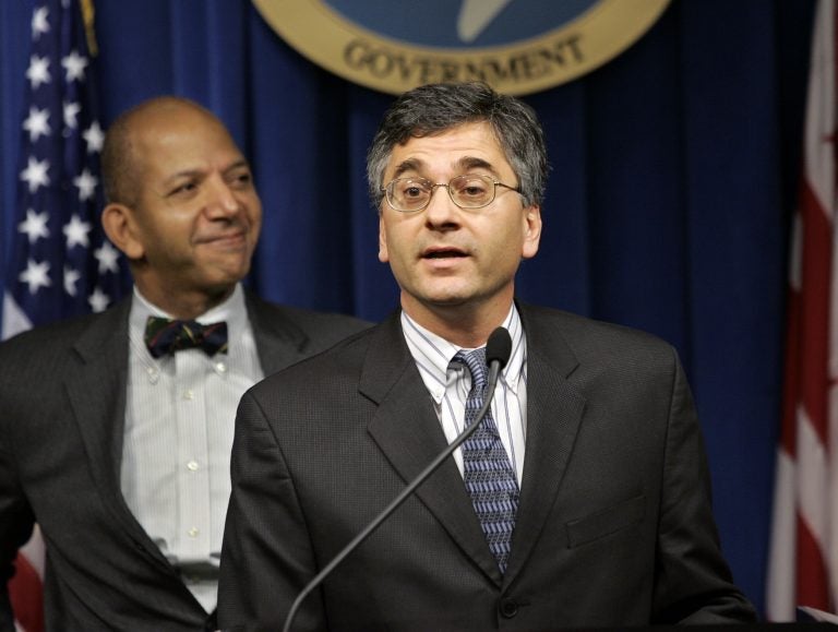 FILE, In this Dec. 15, 2004 photo, Washington Mayor Tony Williams, left, introduces the District of Columbia's new director of the Youth Services Administration, Vincent Schiraldi.