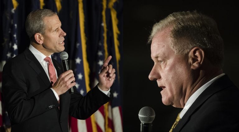 Pennsylvania businessman Paul Mango (left) and state Sen. Scott Wagner, R-York, are engaged in an increasingly nasty campaign for the GOP nod to take on Gov. Tom Wolf in November. (Matt Rourke/AP Photo)