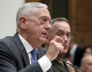 Defense Secretary Jim Mattis, left, with Joint Chiefs Chairman Gen. Joseph Dunford, testify on the FY2019 budget during a hearing of the House Armed Services Committee on Capitol Hill, Thursday, April 12, 2018 in Washington. (Alex Brandon/AP Photo)