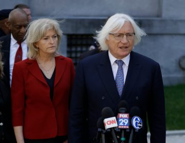 Attorneys Tom Mesereau, (right), and Kathleen Bliss talk to the media after Bill Cosby's sexual assault trial, Thursday, April 26, 2018, at the Montgomery County Courthouse in Norristown, Pa. (Matt Slocum/AP Photo)