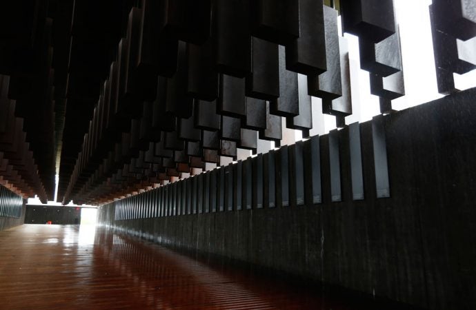 This photo shows part of the display at the National Memorial for Peace and Justice, a new memorial to honor thousands of people killed in racist lynchings, Sunday, April 22, 2018, in Montgomery, Ala. The national memorial aims to teach about America's past in hope of promoting understanding and healing. It's scheduled to open on Thursday. (Brynn Anderson/AP Photo)