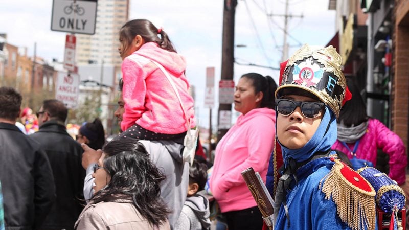 El Carnaval de Puebla, a huge street festival, takes place in the Italian Market section of South Philadelphia, which houses a growing Latino population. (Angela Gervasi for WHYY)