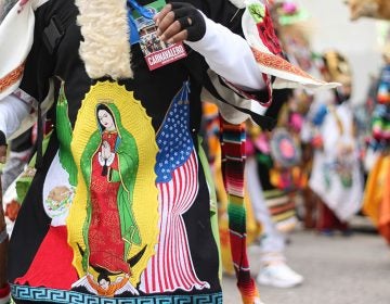 The Virgin of Guadalupe, an iconic image in Mexican culture, adorns the costumes of carnavaleros, the performers in the yearly festival, Carnaval de Puebla.