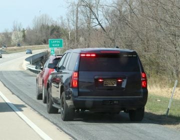 Delaware State Police Cpl. Chris Garcia pulls over a car Thursday on Del. 1 in Kent County after a DSP spotter saw the driver talking on his cellphone without a hands-free device. (Provided)