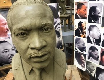 A sculpture of Martin Luther King Jr. by Zenos Frudakis is destined for a sculpture garden where it will join likenesses of Nelson Mandela and Mahatma Gandhi. (Scott Grote/WHYY) 