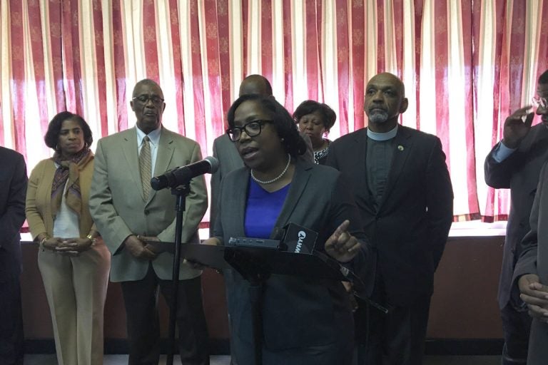 Congressional candidate Michele Lawrence accepts the endorsement of the Black Clergy of Philadelphia and Vicinity.