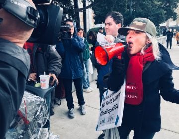 Activist Bird Milliken shouts 