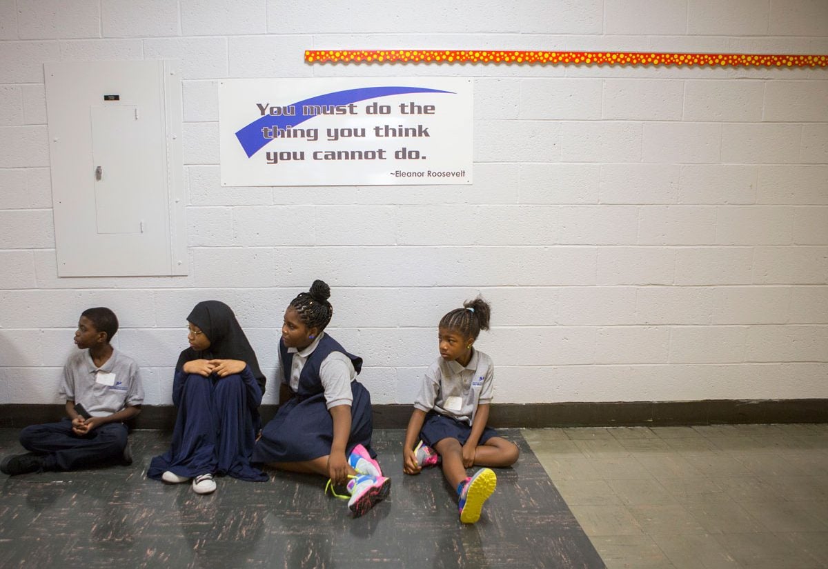 Fifth-graders at Mastery Charter School at John Wister Elementary. (Jessica Kourkounis/WHYY)