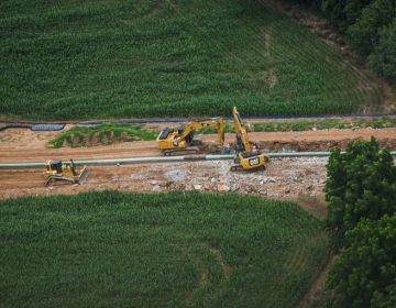 An aerial view of Sunoco Pipeline's Mariner East 2 construction in rural Pennsylvania. Plans for a new construction technique in some locations have prompted a new round of community resistance. (Jeremy Long/Lebanon Daily News)