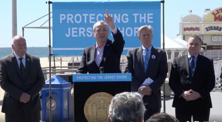 N.J. Gov. Phil Murphy speaks about the drilling ban bill signing on the Point Pleasant Beach boardwalk Friday. (Governor Phil Murphy/Facebook)