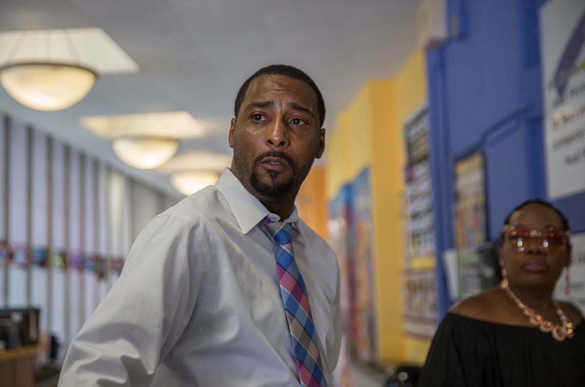 Wister principal Jovan Weaver on graduation day. (Lindsay Lazarski/WHYY)