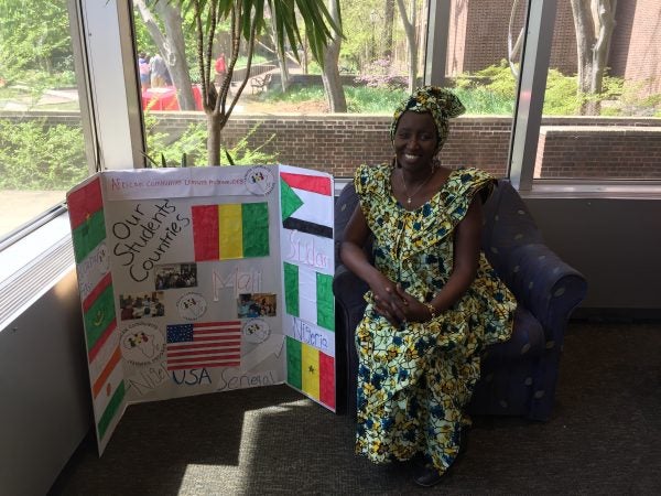 Aminata Sy sits at Penn's Van Pelt Library.
(Photo courtesy of Aminata Sy)