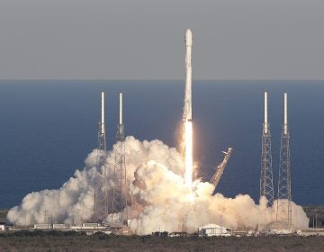 A SpaceX Falcon 9 rocket transporting the TESS satellite lifts off at the Cape Canaveral Air Force Station in Florida on Wednesday. The satellite will scan nearly the entire sky for alien worlds. (John Raoux/AP)