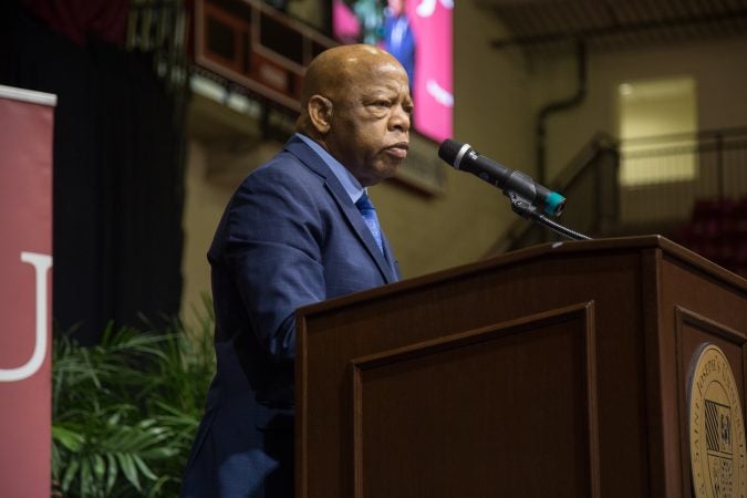 Representative John Lewis addresses the crowd gathered at St. Joseph's University on April 16th 2018 to commemorate the 50th anniversary of Martin Luther King Jr's death.