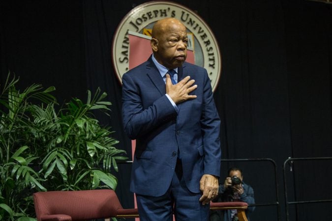 Representative John Lewis thanks the crowd gathered at St. Joseph's University on April 16th 2018 to commemorate the 50th anniversary of Martin Luther King Jr's death.