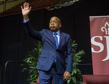 Representative John Lewis thanks the crowd gathered at St. Joseph's University on April 16th 2018 to commemorate the 50th anniversary of Martin Luther King Jr's death.