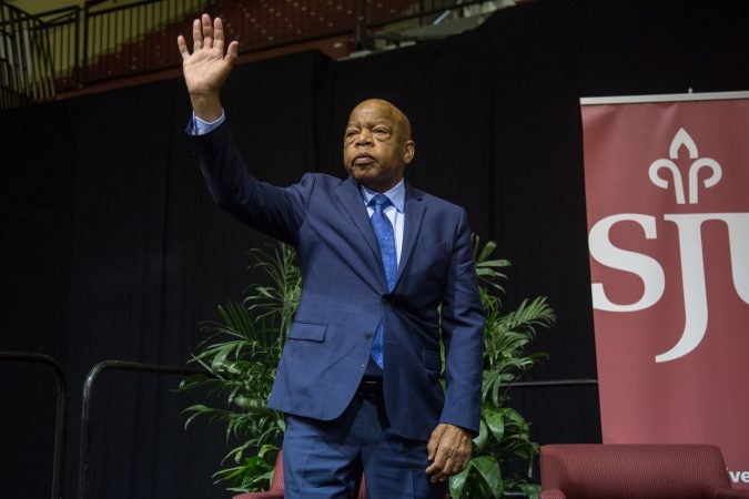 Representative John Lewis thanks the crowd gathered at St. Joseph's University on April 16th 2018 to commemorate the 50th anniversary of Martin Luther King Jr's death.