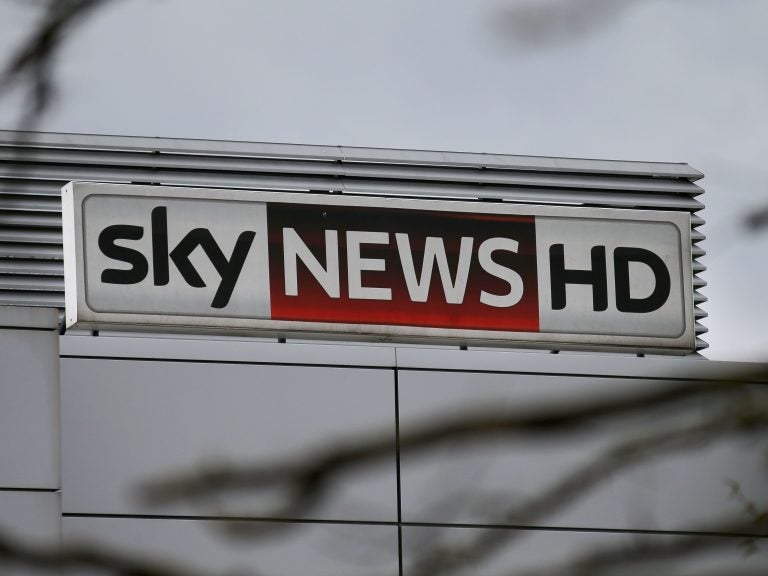 A Sky News logo is pictured on a sign outside pay-TV giant Sky Plc's London headquarters on March 17, 2017.