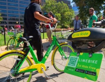 A man rides a LimeBike in Washington, DC. (AFP/Getty Images)