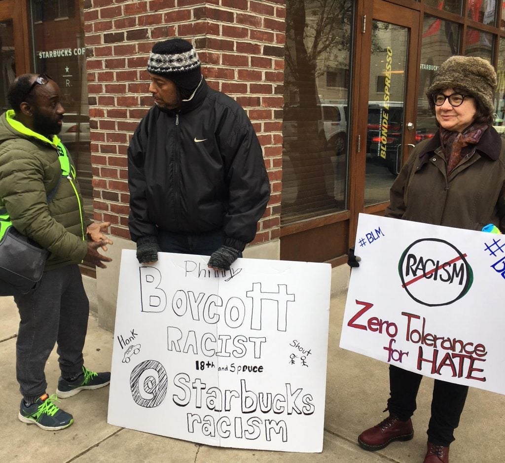 protesters outside Starbucks