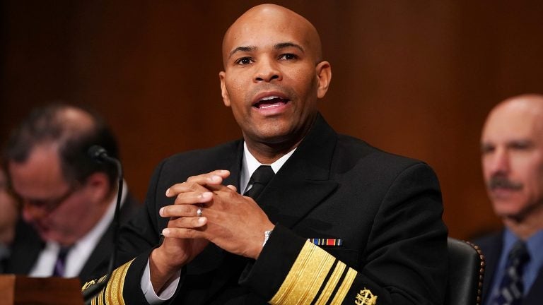 WASHINGTON, DC – NOVEMBER 15: U.S. Surgeon General Jerome Adams testifies before the Senate Health, Education, Labor and Pensions Committee in the Dirksen Senate Office Building on Capitol Hill November 15, 2017 in Washington, DC. Adams testified about community-level health promotion programs and businesses that offer incentives to employees that practice healthy lifestyles. Surgeon General Jerome Adams is recommending that more Americans be prepared to save people from opioid overdoses.
(Chip Somodevilla/Getty Images)