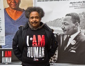 Sheraton Hotel floor supervisor Alton Sawyer is fasting Wednesday to bring awareness to the issues facing workers of the Philadelphia hospitality industry. (Kimberly Paynter/WHYY)