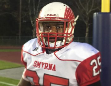 Will Knight, Smyrna's humble football superstar, has battled hardship in becoming one of Delaware's all-time great high school football players. (Cris Barrish/WHYY)