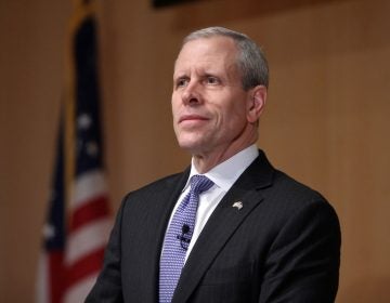 Paul Mango, a Republican candidate for governor of Pennsylvania, participates in a debate at the National Constitution Center. (Emma Lee/WHYY)