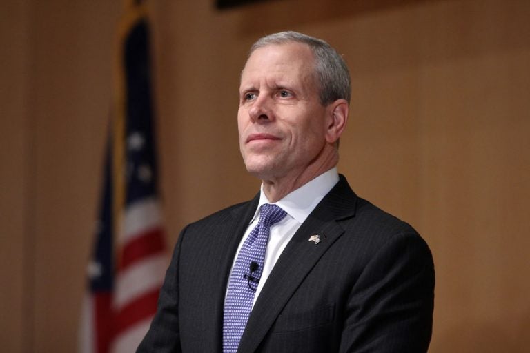 Paul Mango, a Republican candidate for governor of Pennsylvania, participates in a debate at the National Constitution Center. (Emma Lee/WHYY)