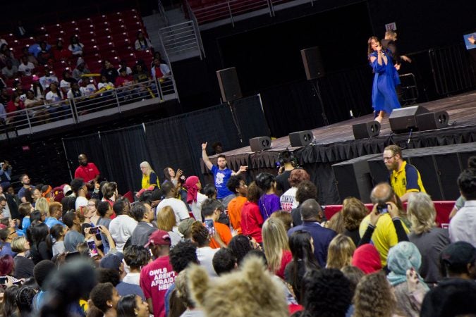 Camila Cabello performs for college-bound Philadelphia seniors at College Signing Day. (Kimberly Paynter/WHYY)