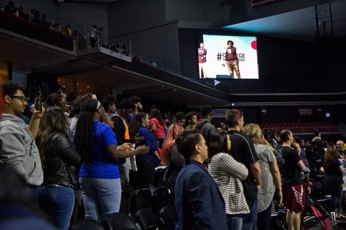 Questlove encourages students to exit their comfort zones at College Signing Day. (Kimberly Paynter/WHYY)