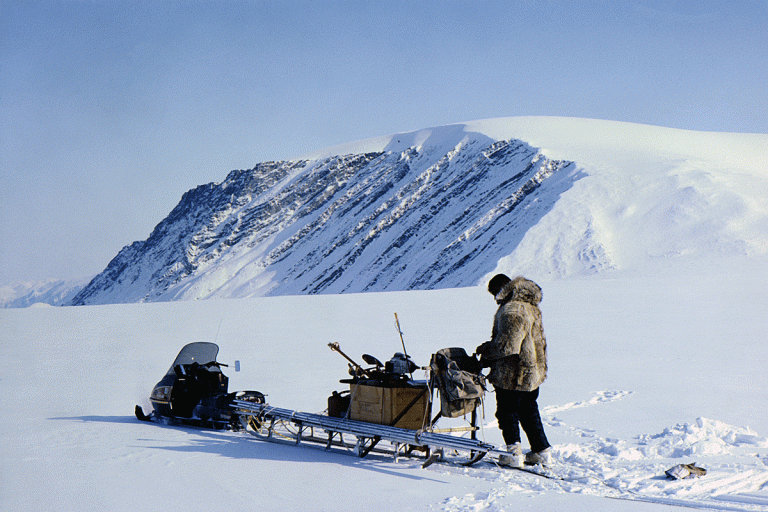 Canadian glaciologist Roy (Fritz) Koerner working on a glacier in April, 1983. (Image courtesy of Mark Serreze)