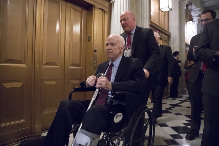Senate Armed Services Chairman John McCain, R-Ariz., arrives for votes on Capitol Hill in Washington, Monday evening, Nov. 27, 2017.