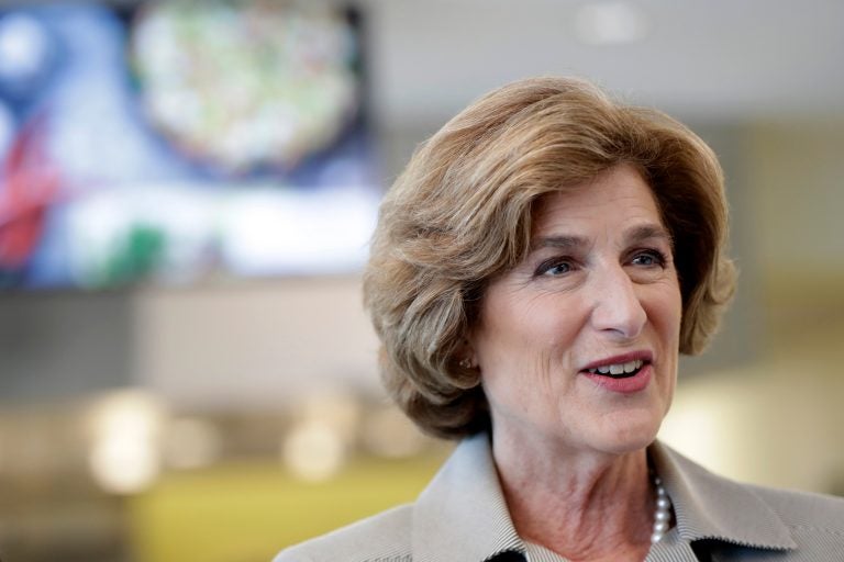 Denise Morrison, president of Campbell's Soup, gets a tour of the Subaru of America headquarters during the facility's grand opening, Friday, April 27, 2018, in Camden, N.J. (Julio Cortez/AP Photo)