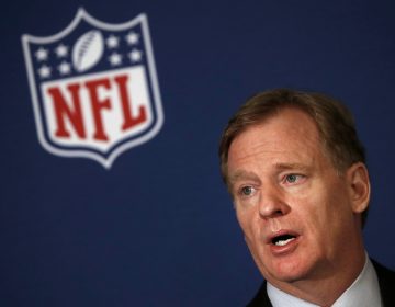 NFL commissioner Roger Goodell tells reporters the NFL team owners have reached agreement on a new league policy that requires players to stand for the national anthem or remain in the locker room during the NFL owner's spring meeting Wednesday, May 23, 2018, in Atlanta. (John Bazemore/AP Photo)