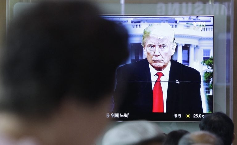 People watch a TV screen showing file footage of U.S. President Donald Trump during a news program at the Seoul Railway Station in Seoul, South Korea, Saturday, May 26, 2018. South Korea on Saturday expressed cautious relief about the revived talks for a summit between President Donald Trump and North Korean leader Kim Jong Un following a whirlwind 24 hours that saw Trump canceling the highly-anticipated meeting before saying it's potentially back on. (Lee Jin-man/AP Photo)